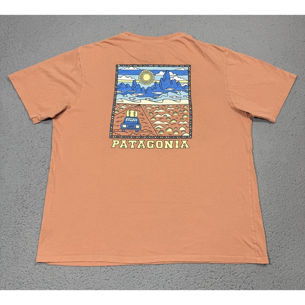 Patagonia Shirt Mens Large Orange Road Trip Mountain Graphic Organic Tagless Tee